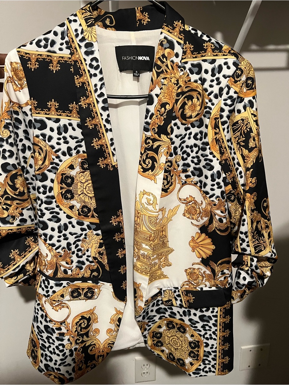 Fashion Nova Gold, Black & White Baroque Print Blazer